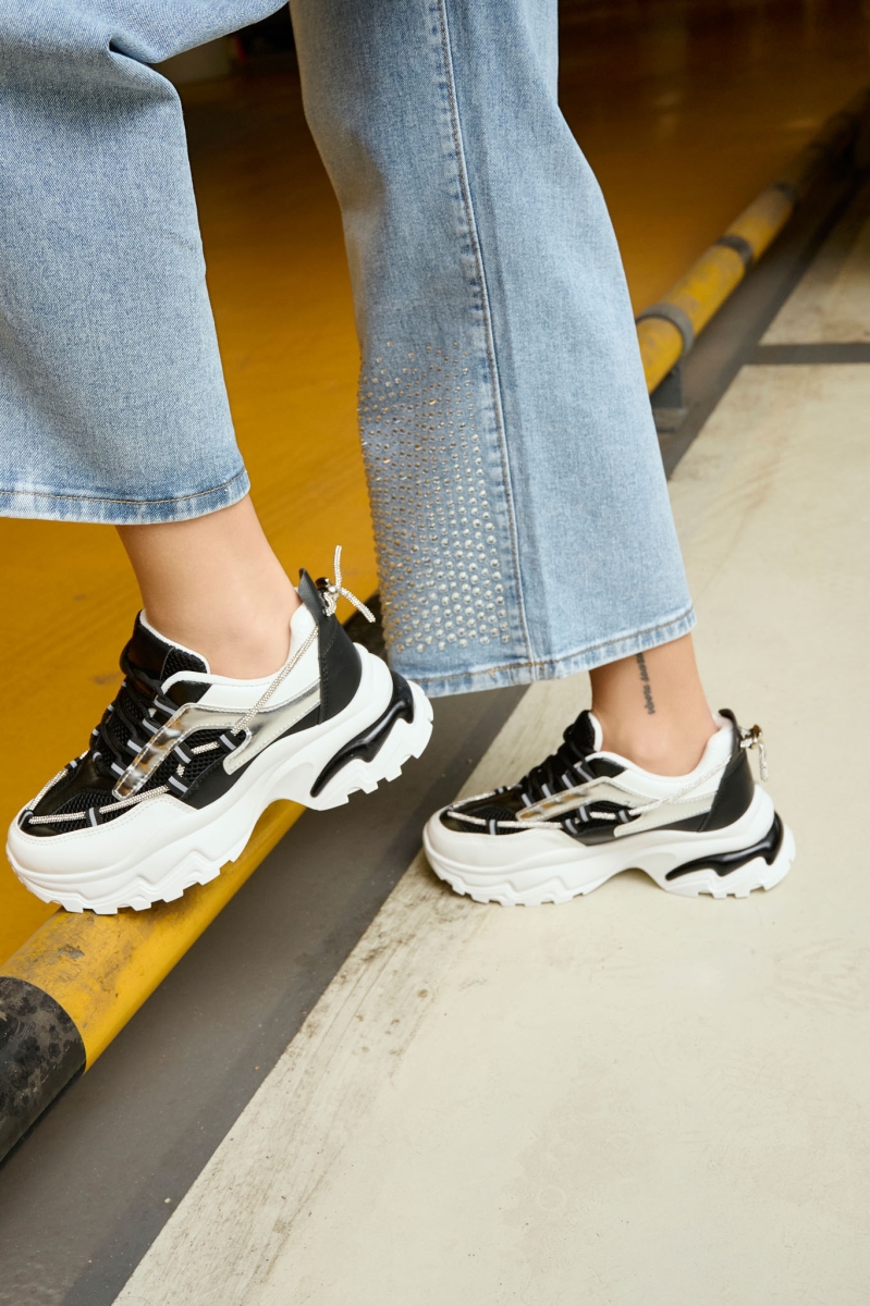 Sneakers With Rhinestones And Metallic Details