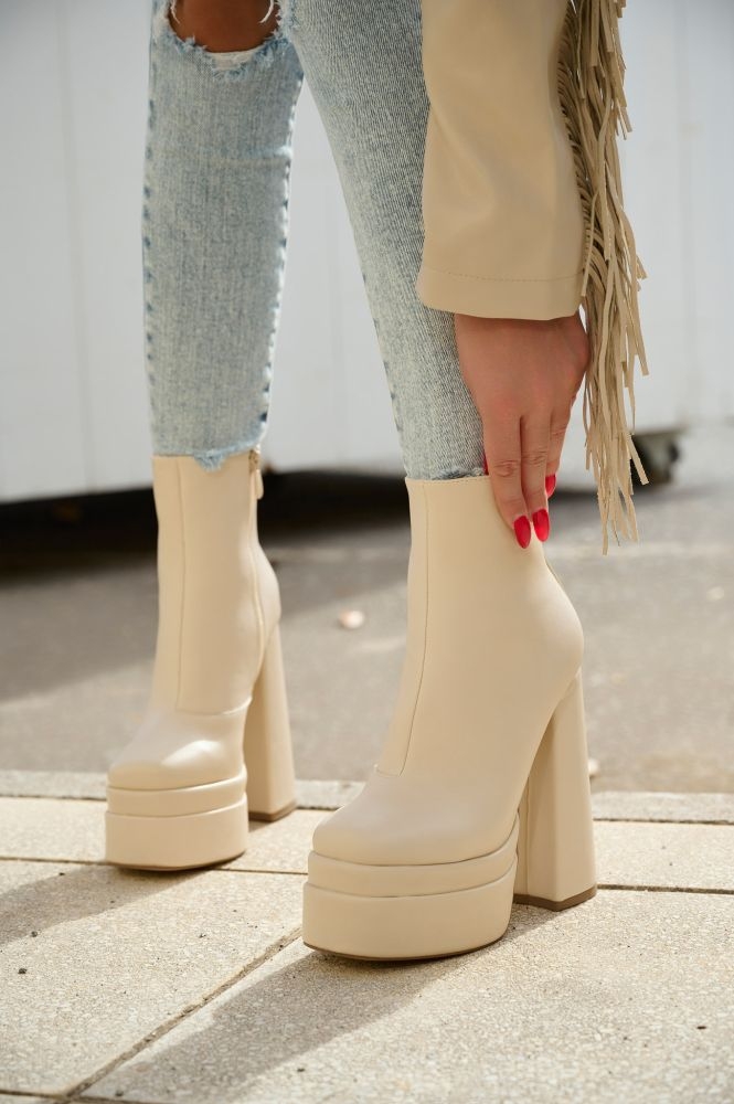 Leatherette Two-Heeled Boots