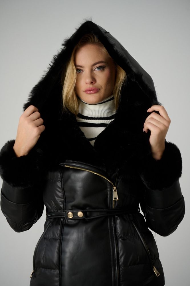 Crop Puffer Jacket With Fur