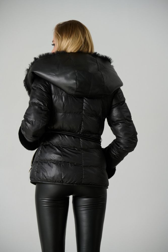 Crop Puffer Jacket With Fur