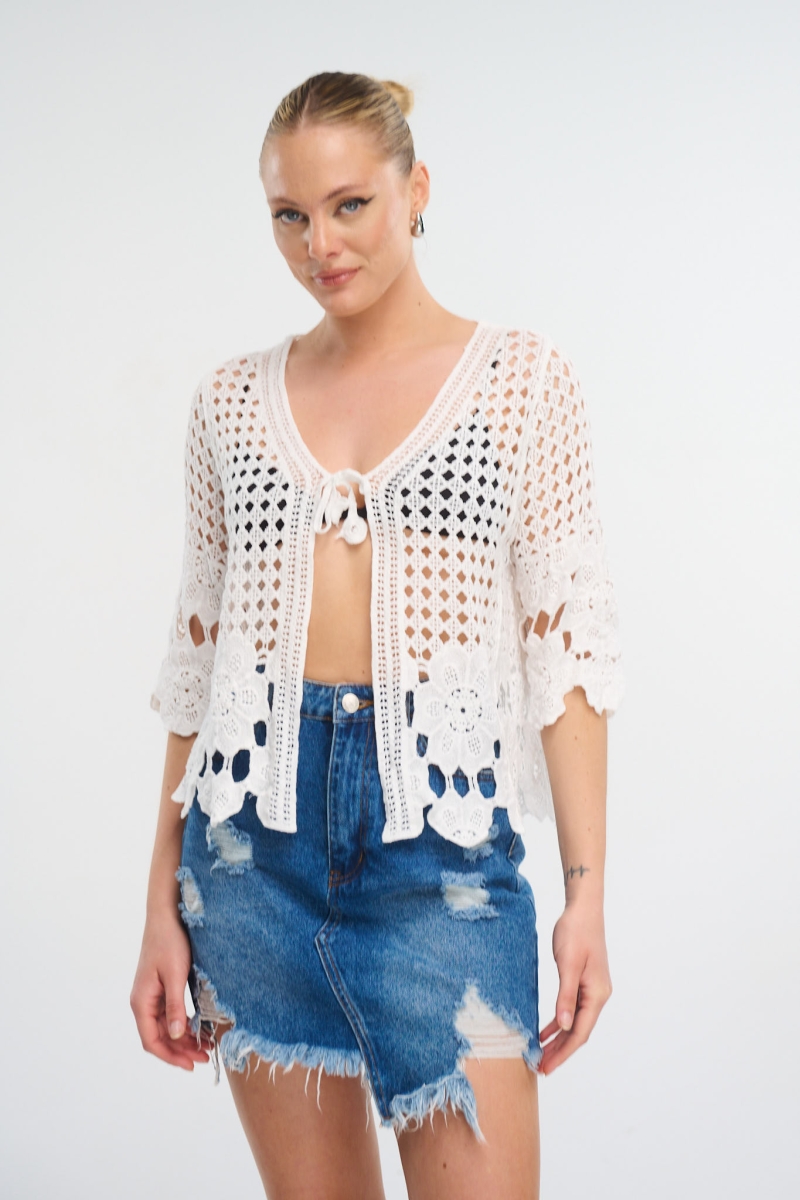 Embroidered Crop Cardigan
