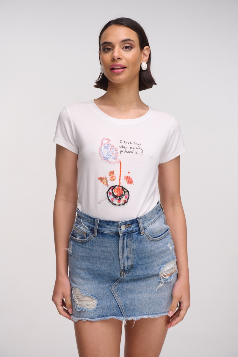 T-Shirt Με Print Και Χάντρες