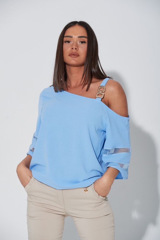 Blouse With See-through Detail And Golden Buckle