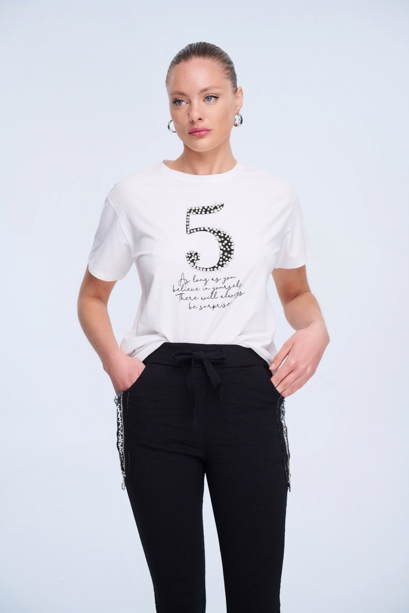 T-Shirt No 5 Με Πέρλες