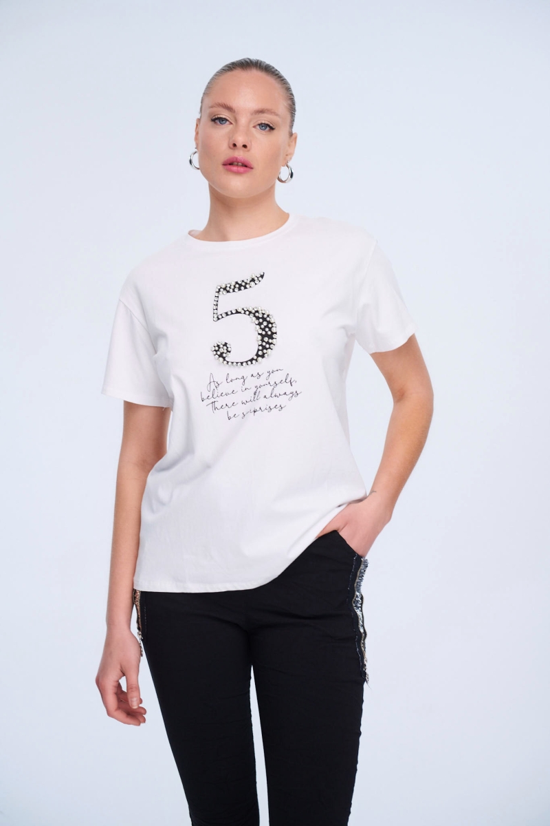 T-Shirt No 5 Με Πέρλες
