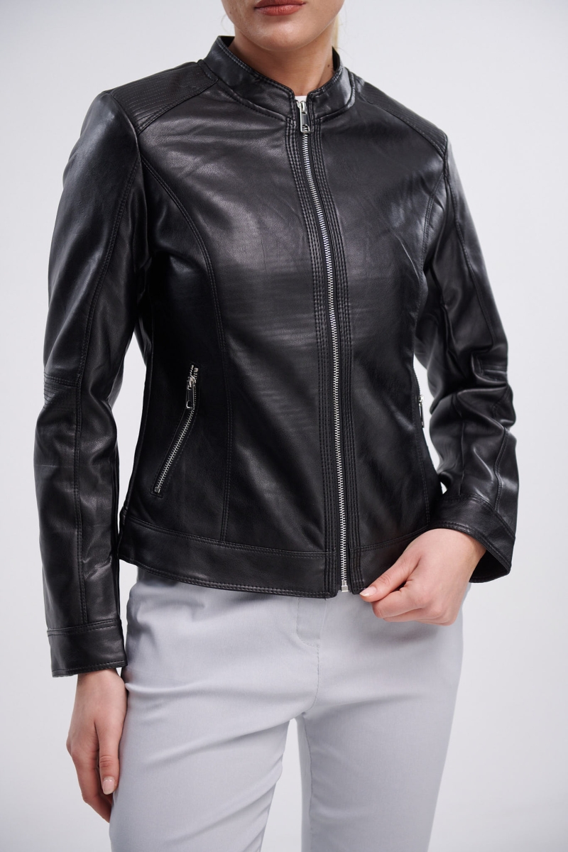 Leatherette Jacket With Cheongsam Collar