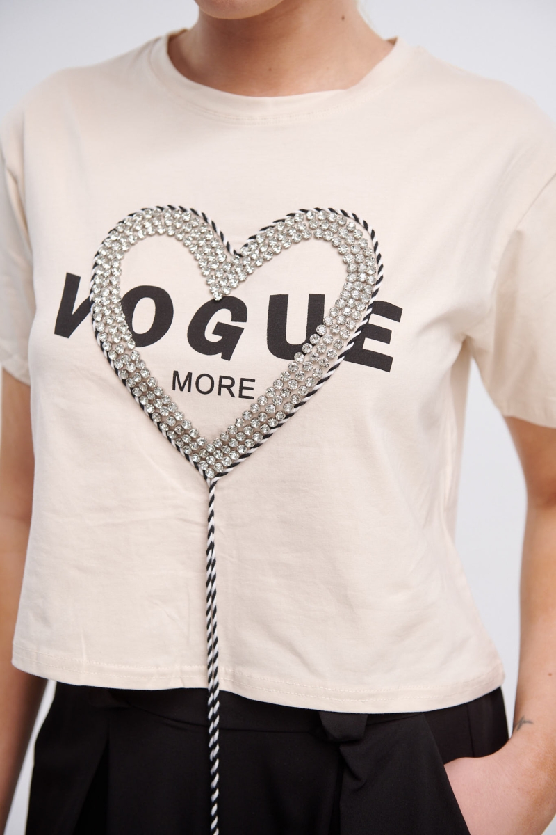 T-Shirt With Heart And Rhinestones