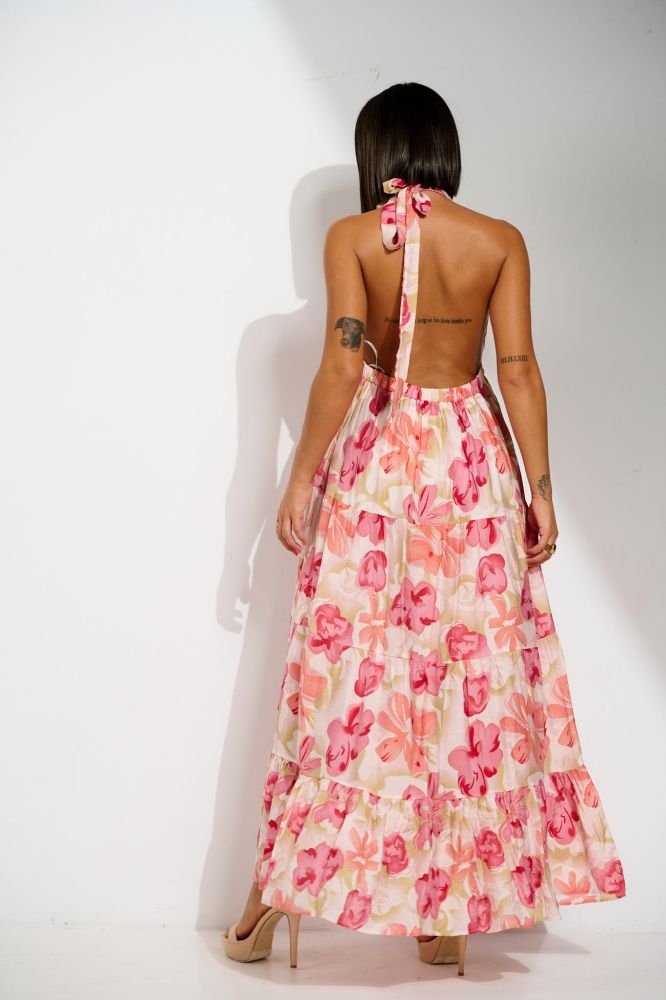 Φόρεμα Maxi Floral Με Δέσιμο Στον Λαιμό